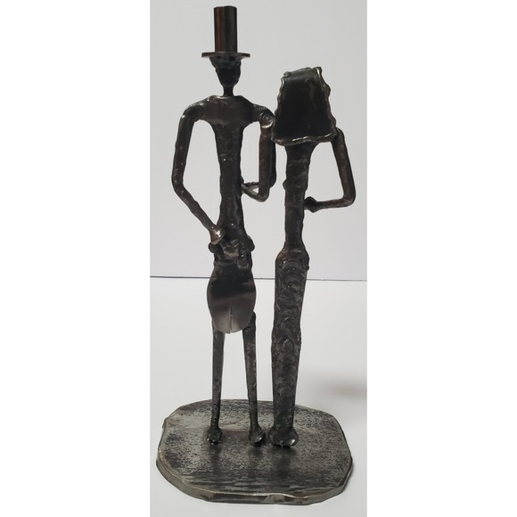 John McPhail Wedding Sculpture Scotland Metal Bride & Groom Top Hat Veil Flowers - Picture 2 of 9